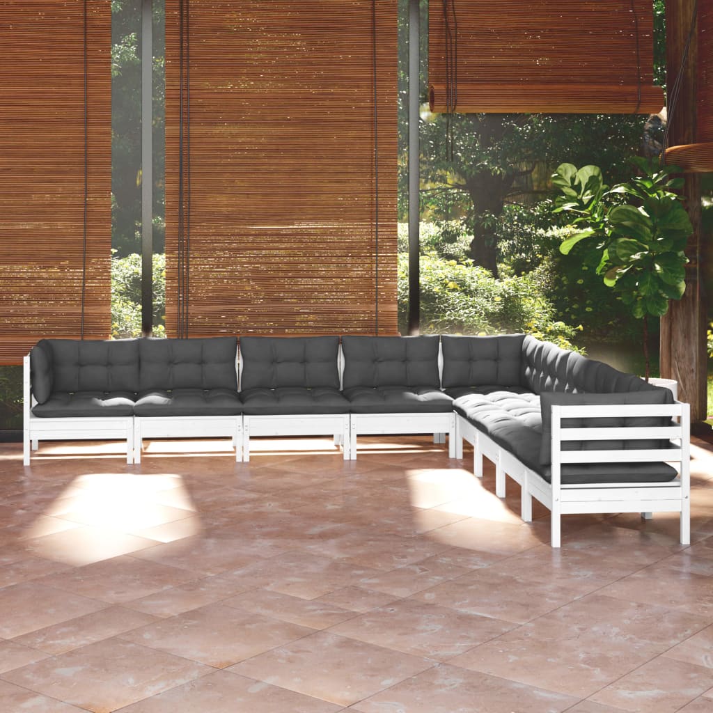 vidaXL 9-delige Loungeset met grijze kussens massief grenenhout