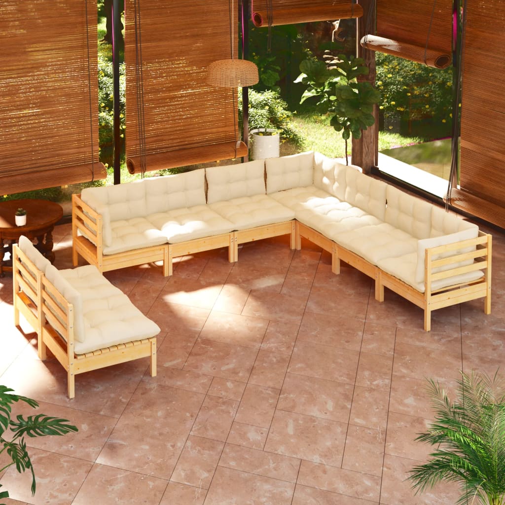 vidaXL 9-delige Loungeset met grijze kussens massief grenenhout