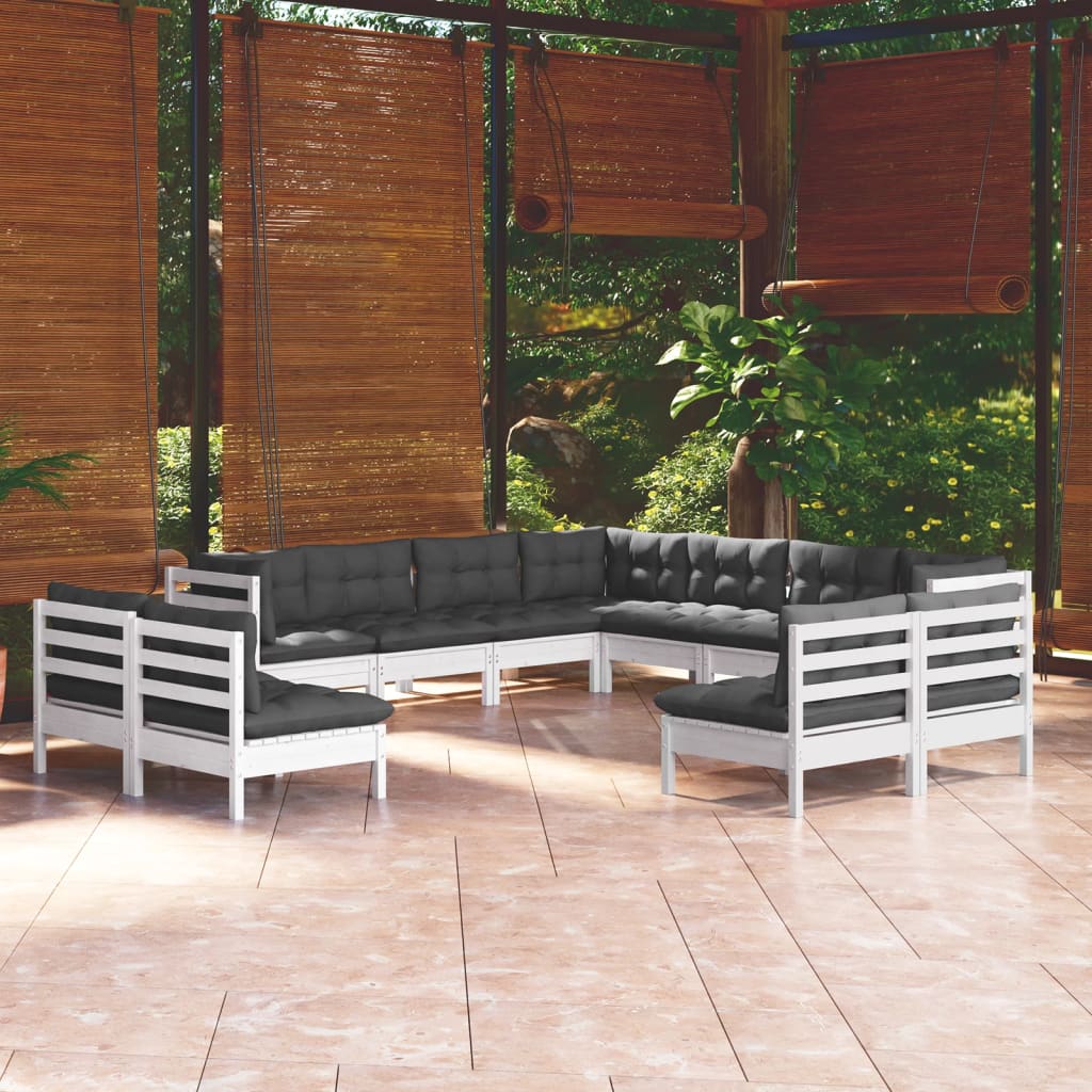 vidaXL 11-delige Loungeset met grijze kussens massief grenenhout