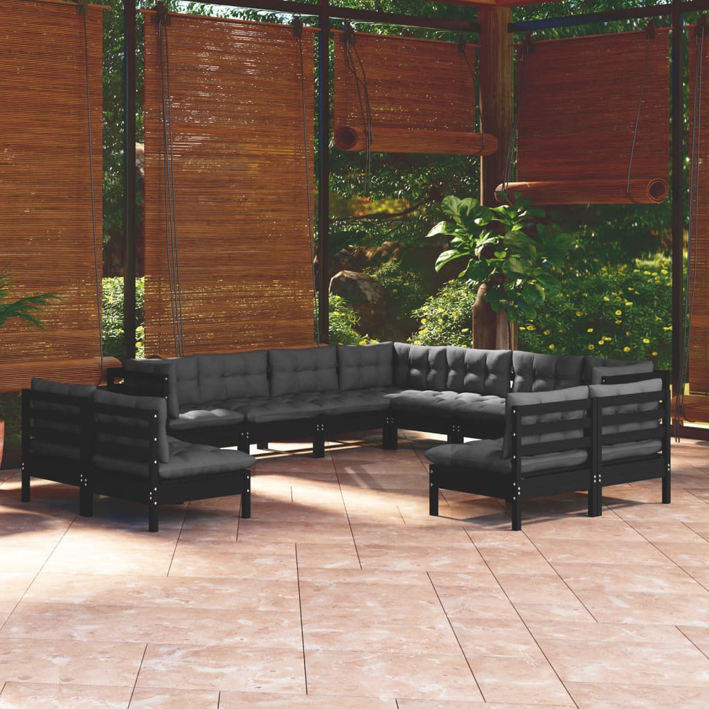 vidaXL 11-delige Loungeset met grijze kussens massief grenenhout