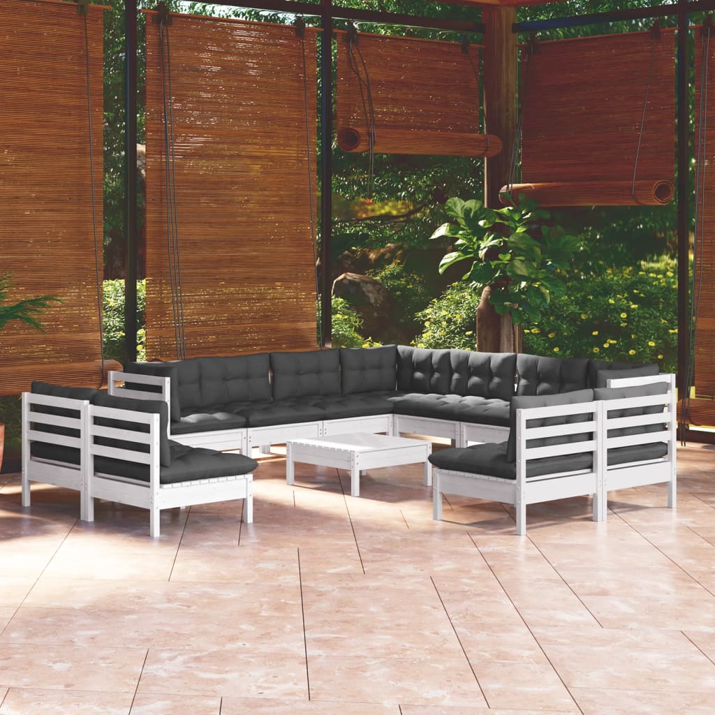 vidaXL 12-Piece Lounge Set with Grey Cushions Solid Pine Wood