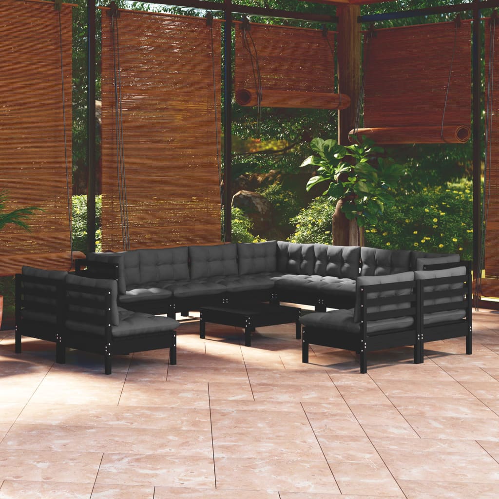 vidaXL 12-Piece Lounge Set with Grey Cushions Solid Pine Wood
