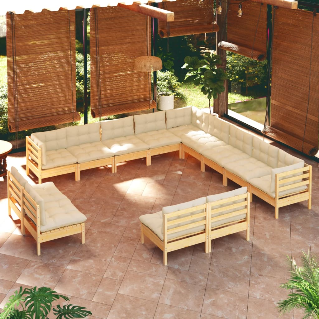vidaXL 13-Piece Lounge Set with Grey Cushions Solid Pine Wood