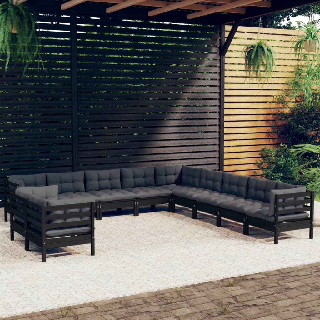 vidaXL 11-Piece Lounge Set with Grey Cushions Solid Pine Wood