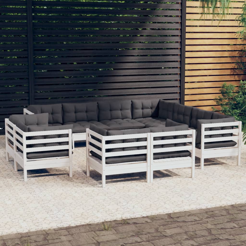 vidaXL 11-delige Loungeset met grijze kussens massief grenenhout