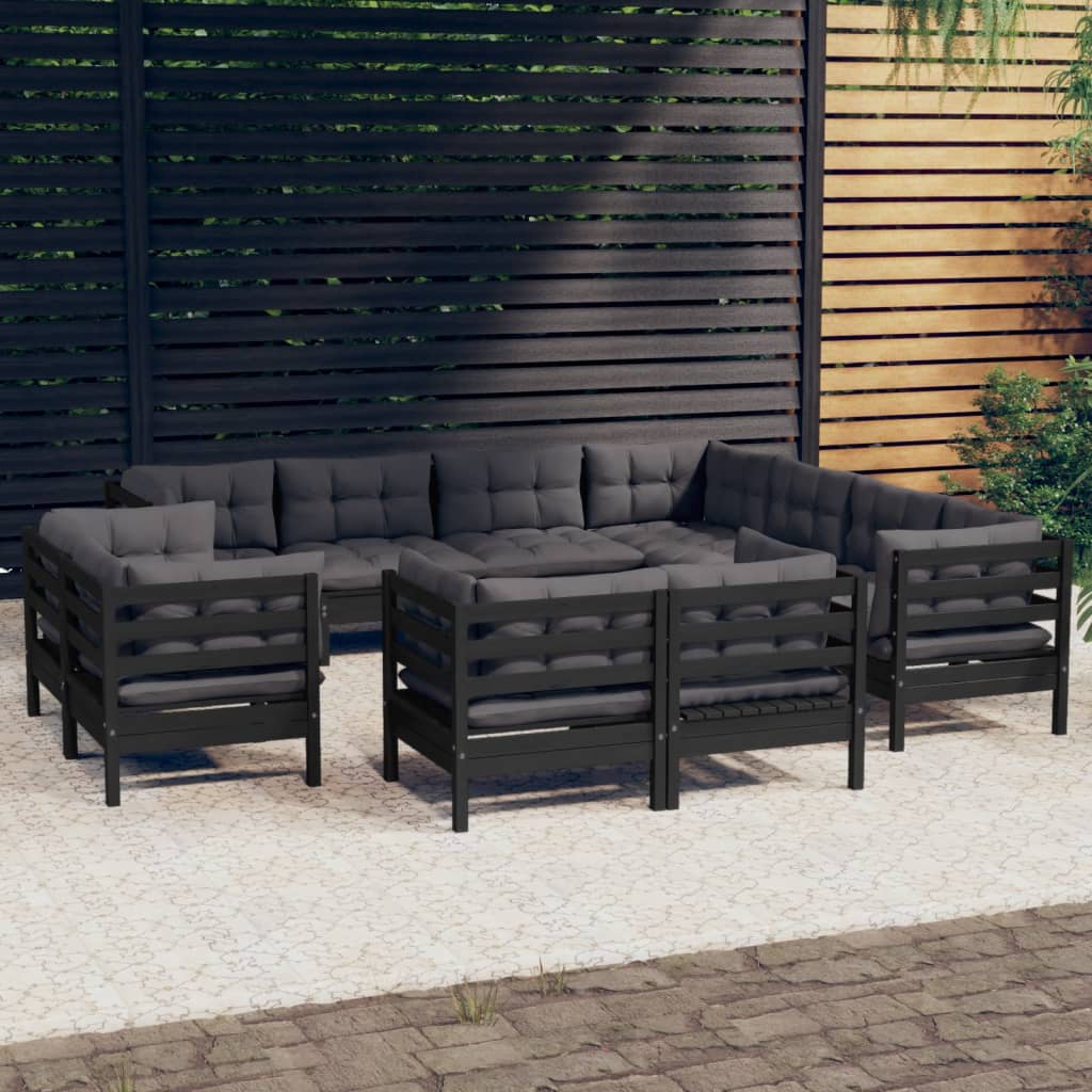 vidaXL 11-delige Loungeset met grijze kussens massief grenenhout
