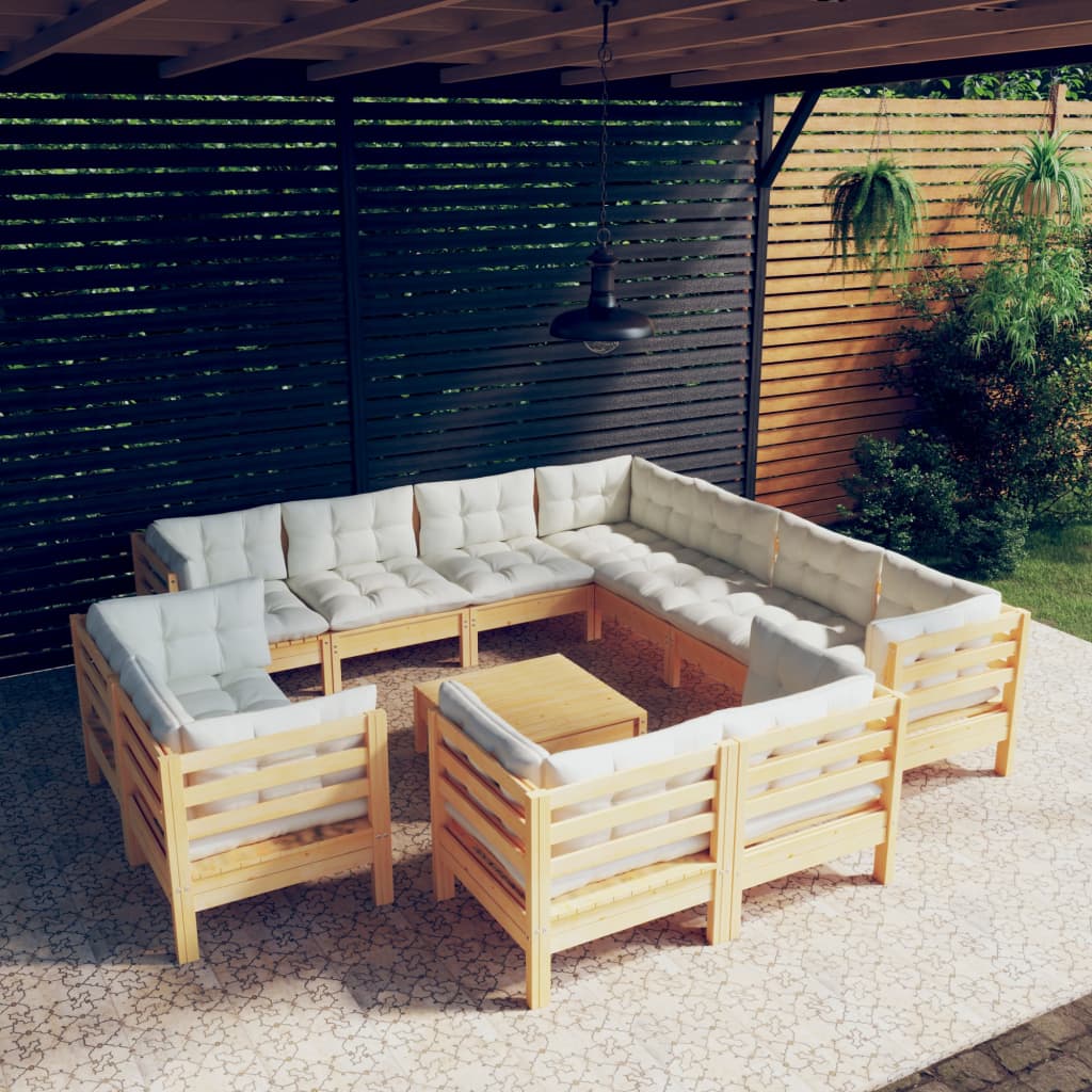 vidaXL 12-delige Loungeset met grijze kussens massief grenenhout