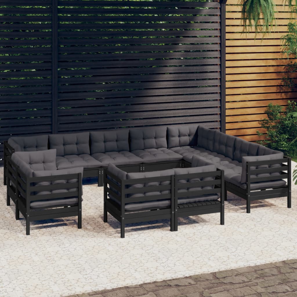 vidaXL 12-delige Loungeset met grijze kussens massief grenenhout