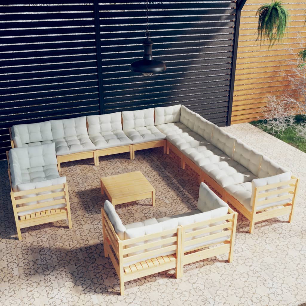 vidaXL 14-Piece Lounge Set with Grey Cushions Solid Pine Wood