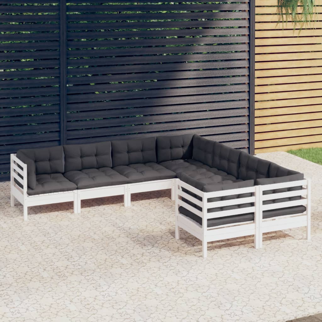 vidaXL 8-delige Loungeset met grijze kussens massief grenenhout