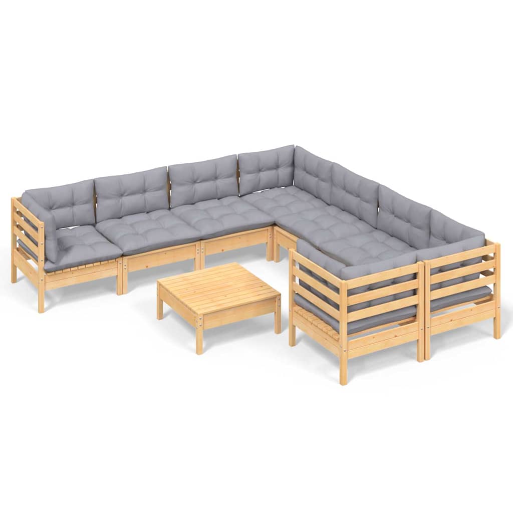 vidaXL 9-delige Loungeset met grijze kussens grenenhout