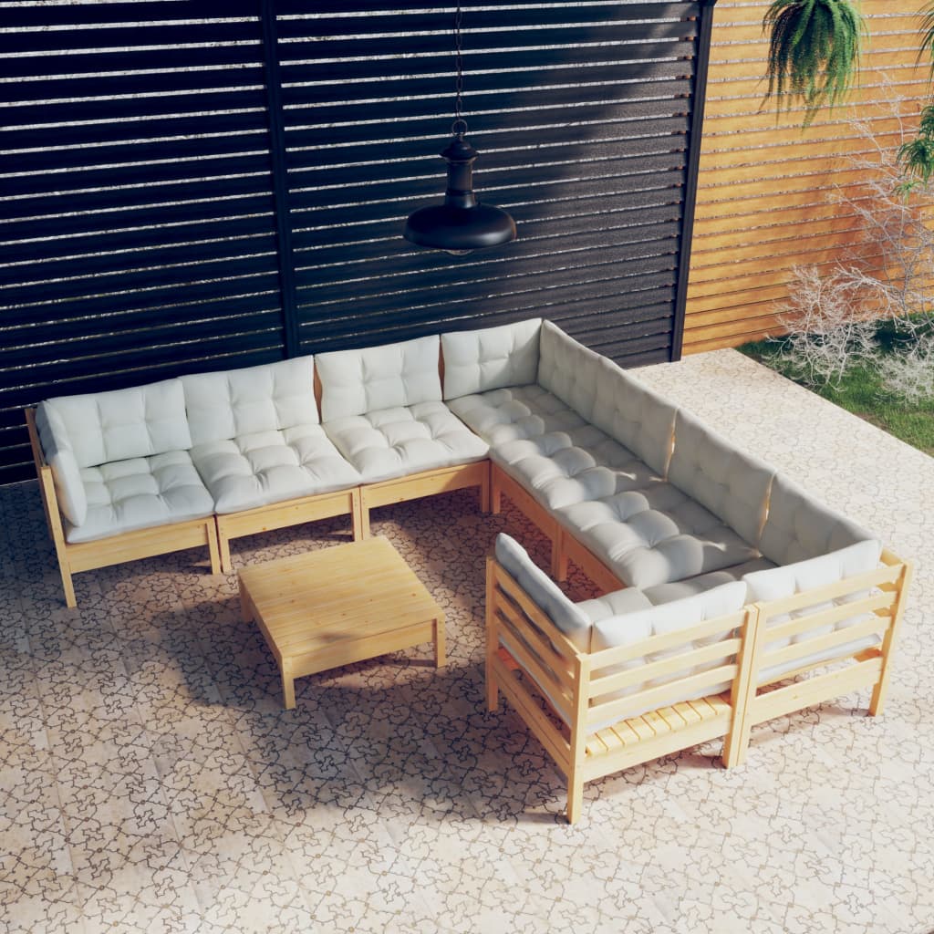 vidaXL 9-delige Loungeset met grijze kussens grenenhout