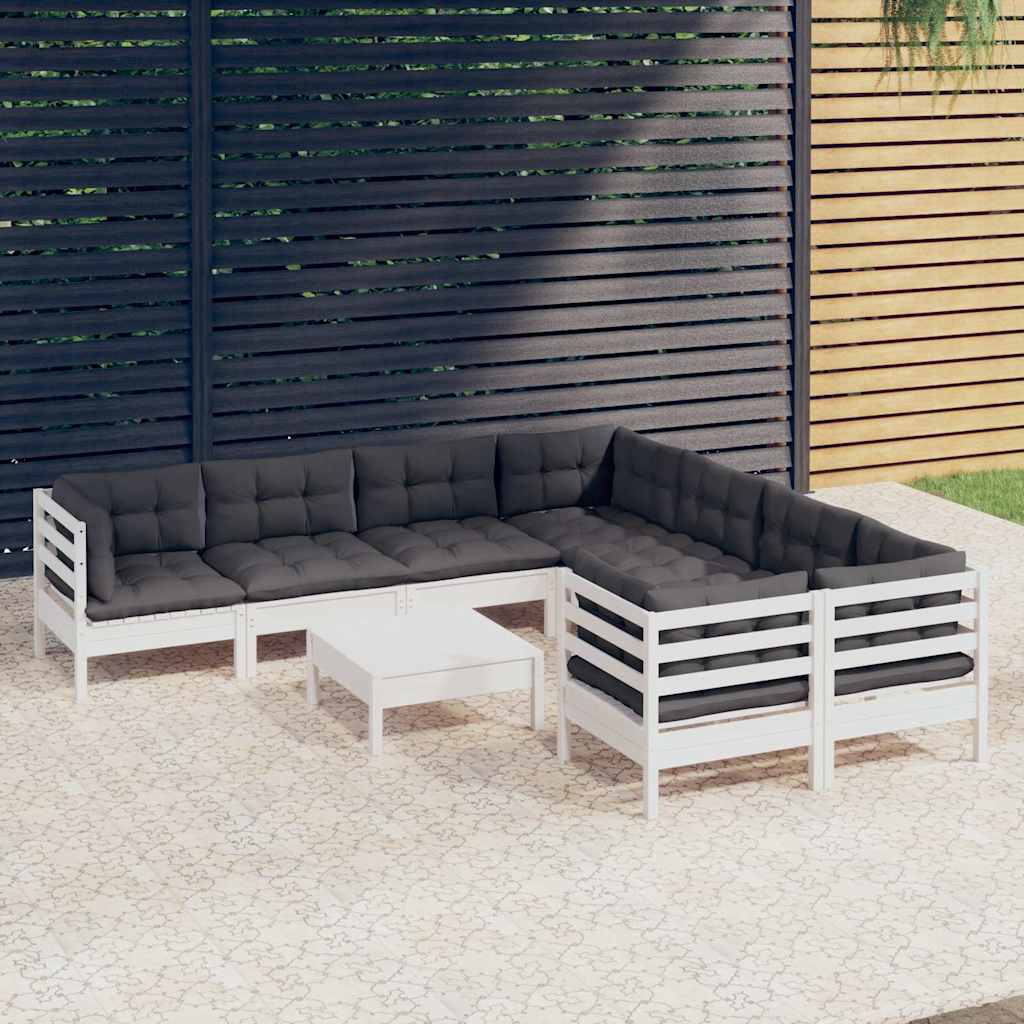 vidaXL 9-delige Loungeset met grijze kussens grenenhout