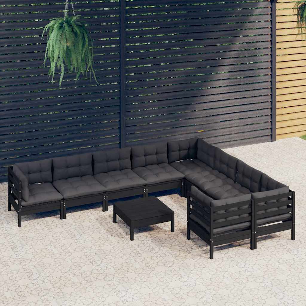vidaXL 10-delige Loungeset met grijze kussens grenenhout
