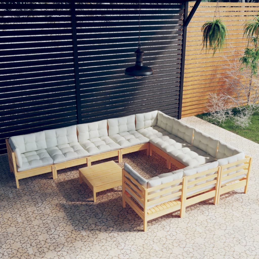 vidaXL 11-delige Loungeset met grijze kussens grenenhout