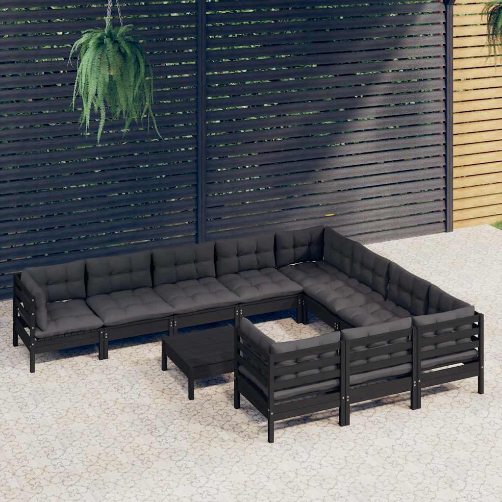 vidaXL 11-delige Loungeset met grijze kussens grenenhout