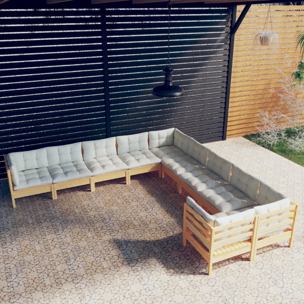 vidaXL 10-delige Loungeset met grijze kussens grenenhout