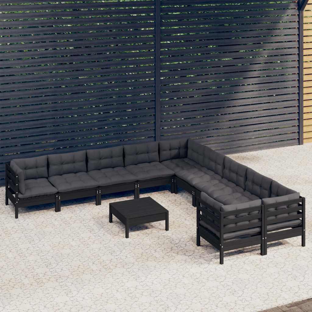vidaXL 11-delige Loungeset met grijze kussens grenenhout