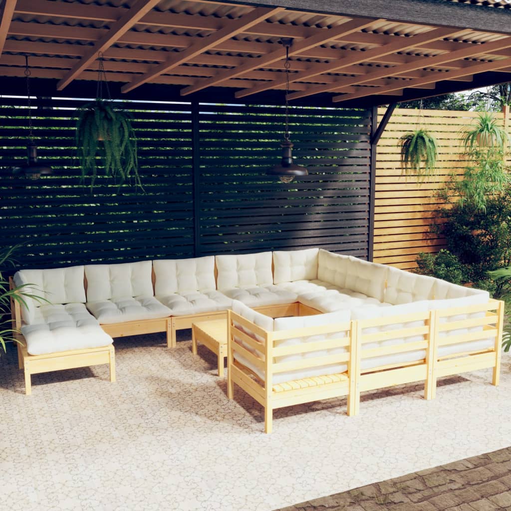 vidaXL 12-Piece Lounge Set with Grey Cushions Pine Wood