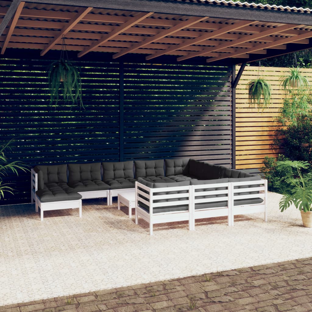vidaXL 12-Piece Lounge Set with Grey Cushions Pine Wood