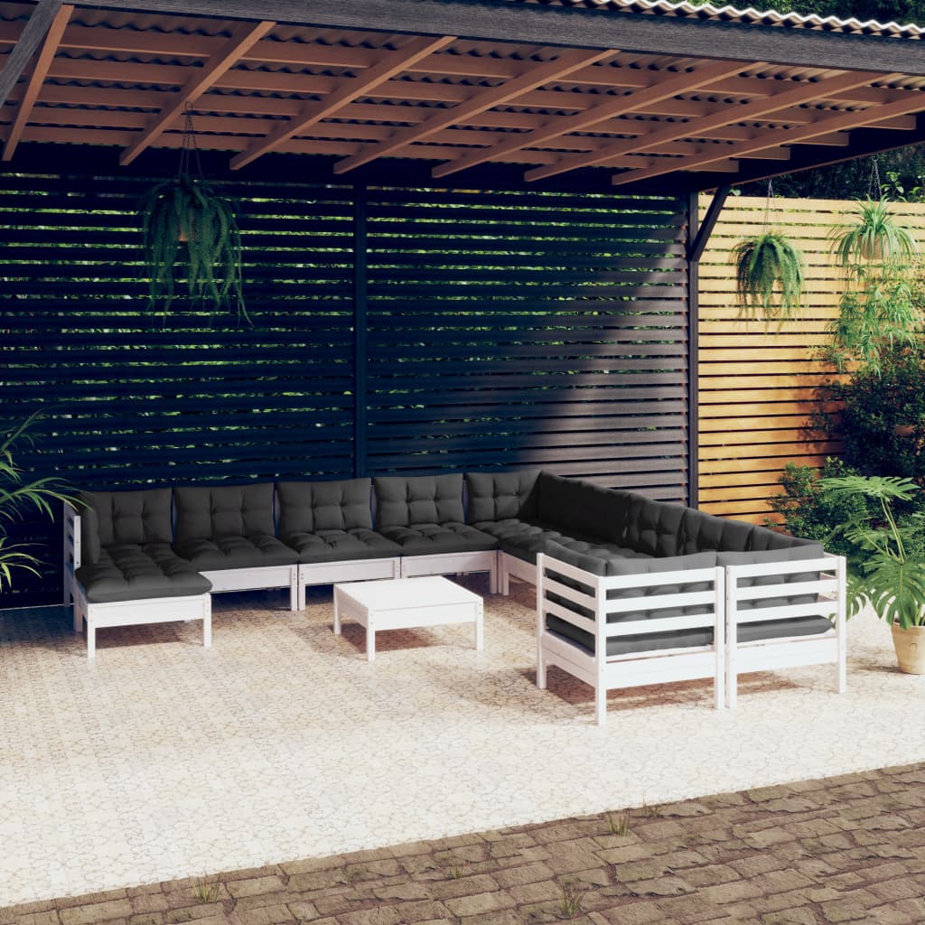 vidaXL 12-delige Loungeset met grijze kussens grenenhout