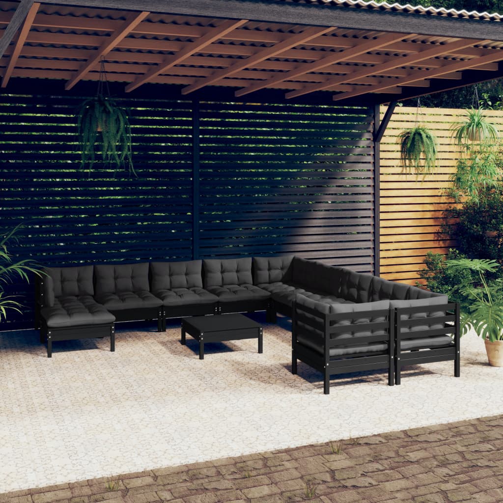 vidaXL 12-delige Loungeset met grijze kussens grenenhout