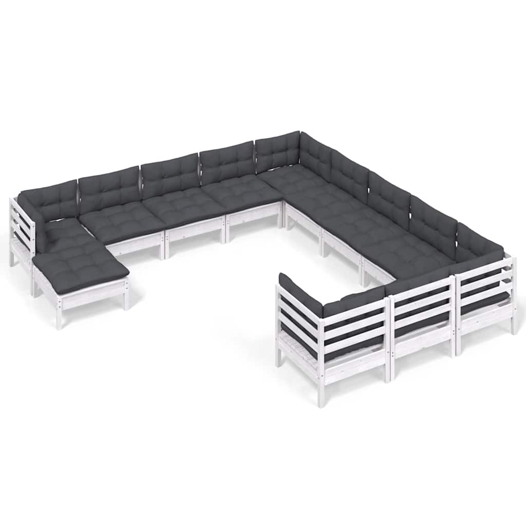 vidaXL 12-Piece Lounge Set with Grey Cushions Solid Pinewood