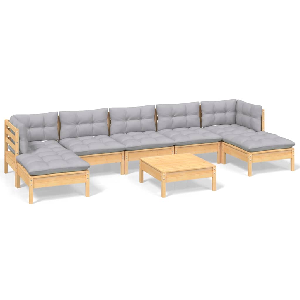 vidaXL 8-delige Loungeset met grijze kussens grenenhout