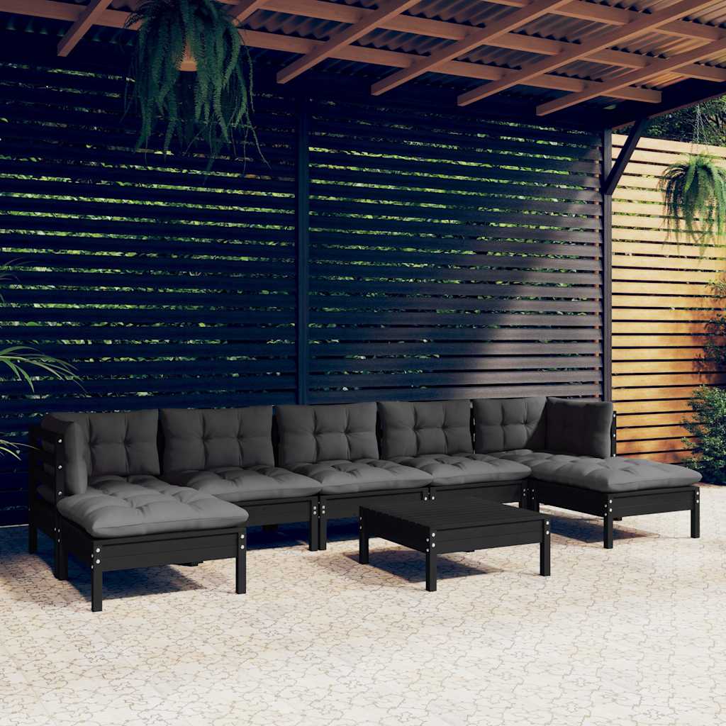 vidaXL 8-delige Loungeset met grijze kussens grenenhout
