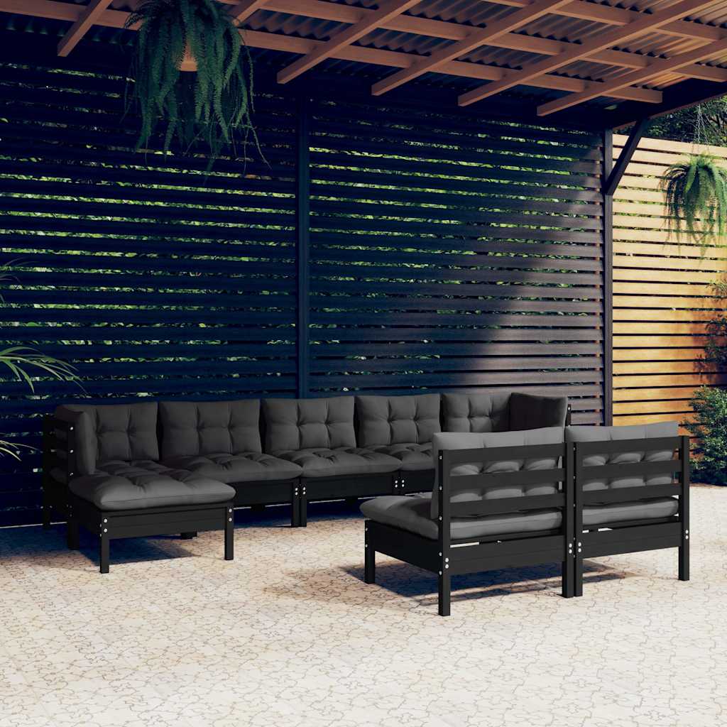 vidaXL 9-delige Loungeset met grijze kussens grenenhout