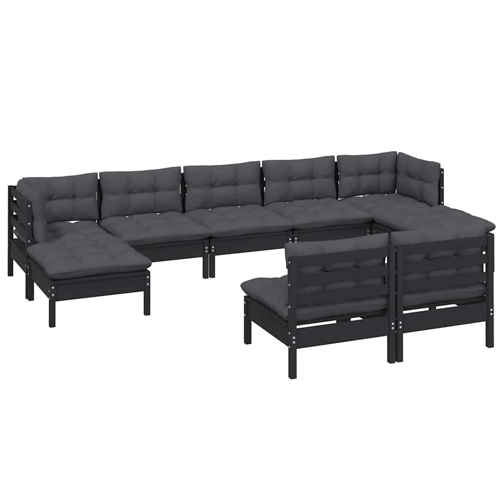 vidaXL 9-delige Loungeset met grijze kussens grenenhout