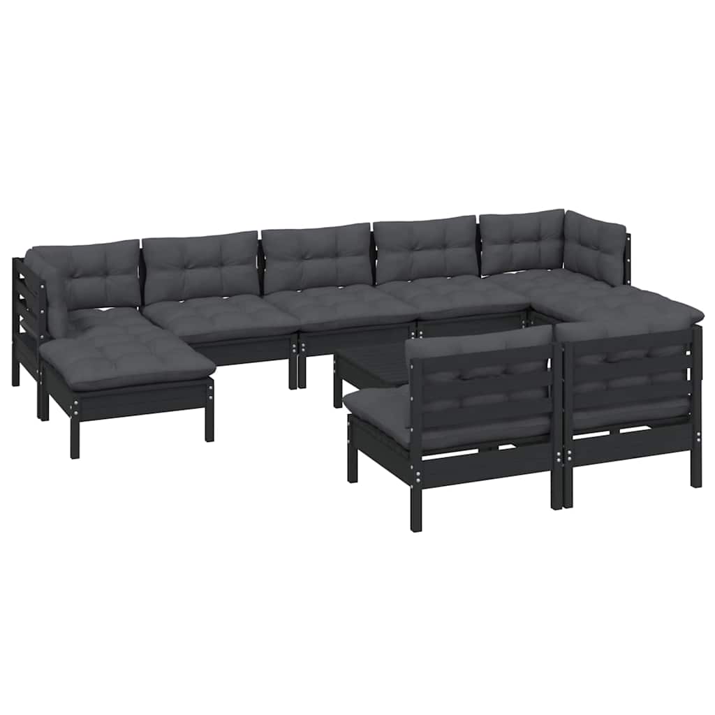 vidaXL 10-delige Loungeset met grijze kussens grenenhout