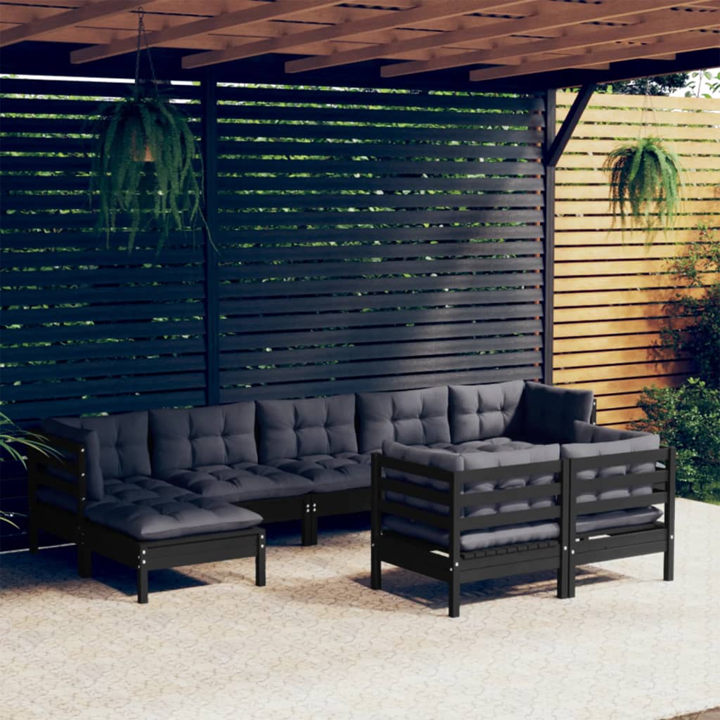 vidaXL 9-piece Lounge Set with Grey Cushions Solid Pine Wood