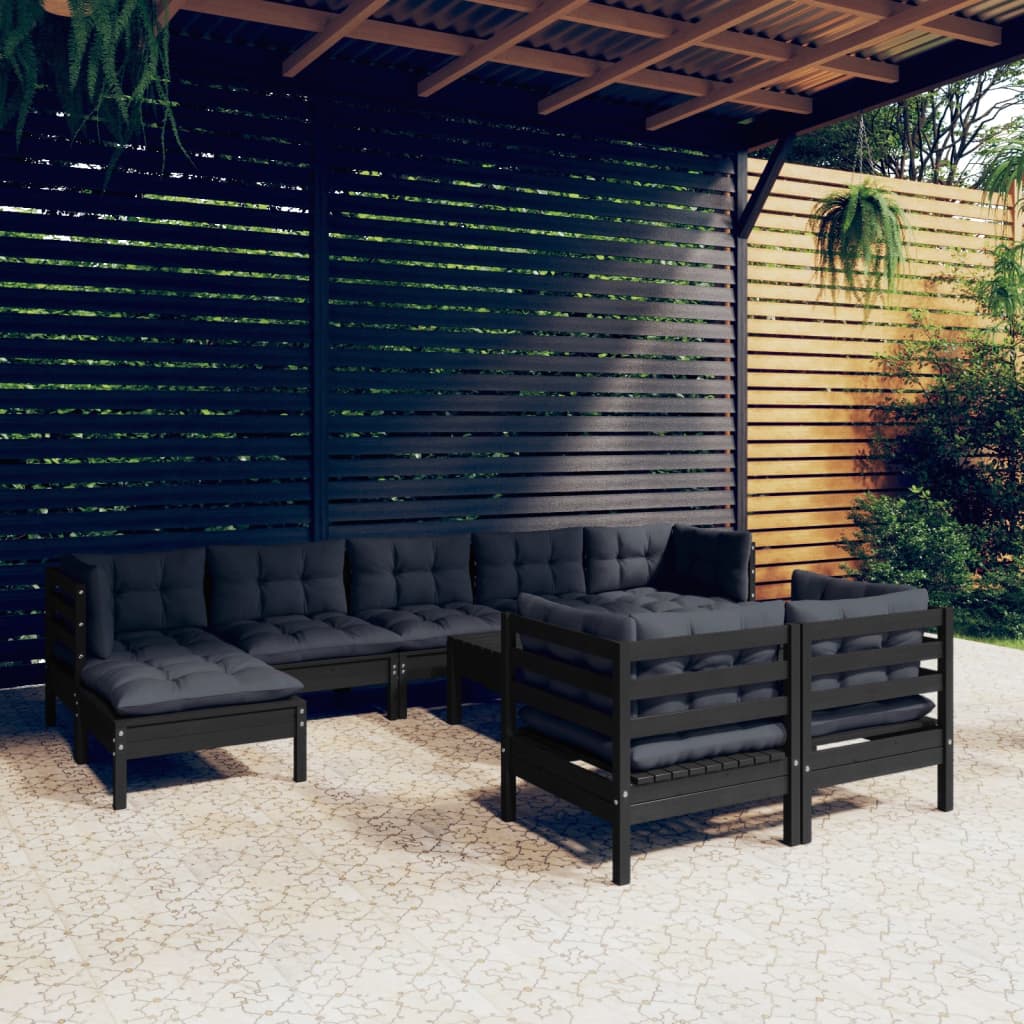vidaXL 10-Piece Lounge Set with Grey Cushions Solid Pinewood
