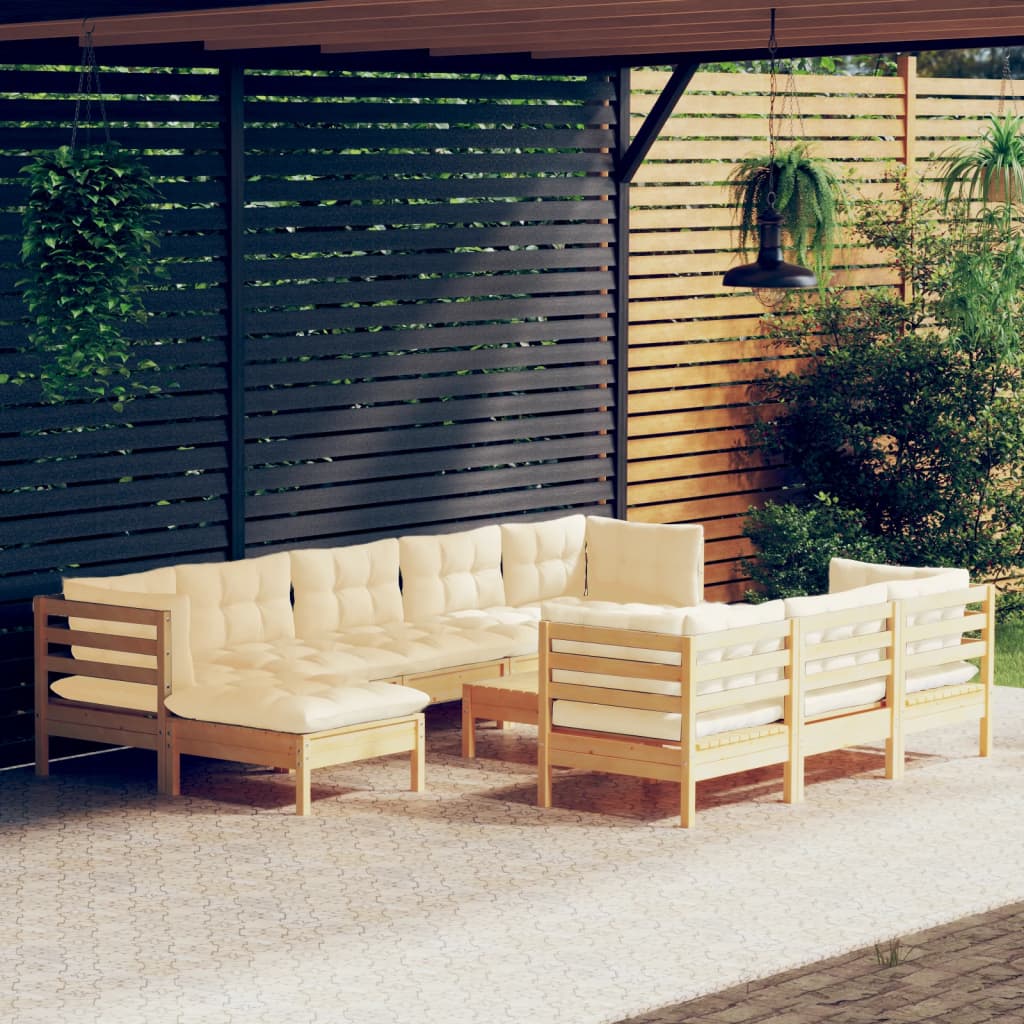 vidaXL 11-Piece Lounge Set with Grey Cushions Solid Pine Wood