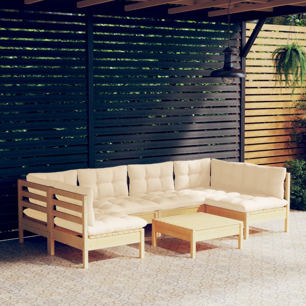 vidaXL 7-delige Loungeset met grijze kussens massief grenenhout