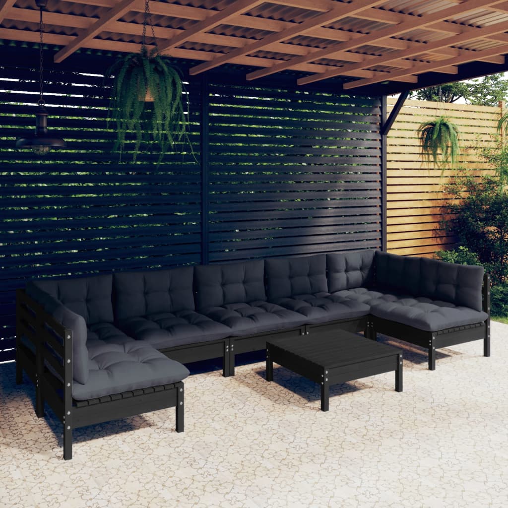 vidaXL 8-Piece Lounge Set with Grey Cushions Solid Pinewood