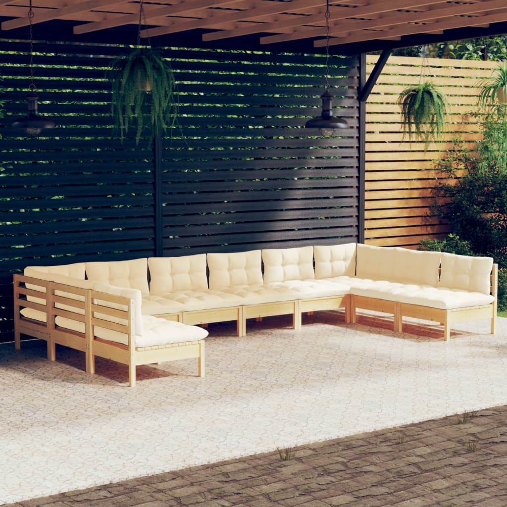 vidaXL 10-Piece Lounge Set with Grey Cushions Solid Pinewood