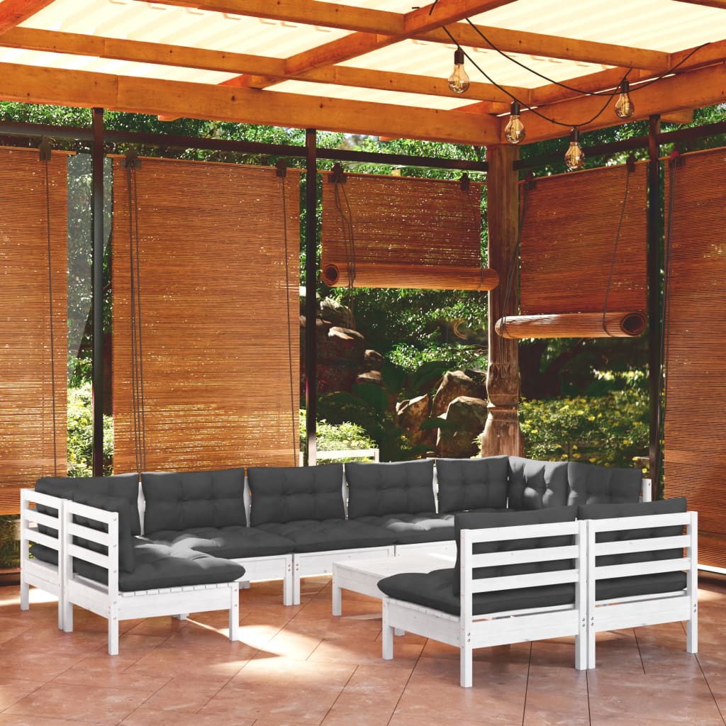 vidaXL 10-Piece Lounge Set with Grey Cushions Solid Pinewood