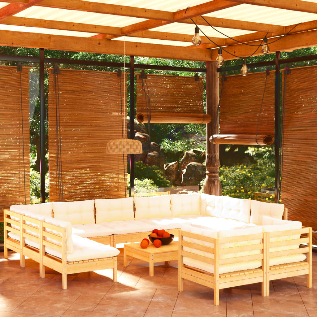 vidaXL 12-piece Lounge Set with Grey Cushions Solid Pine Wood