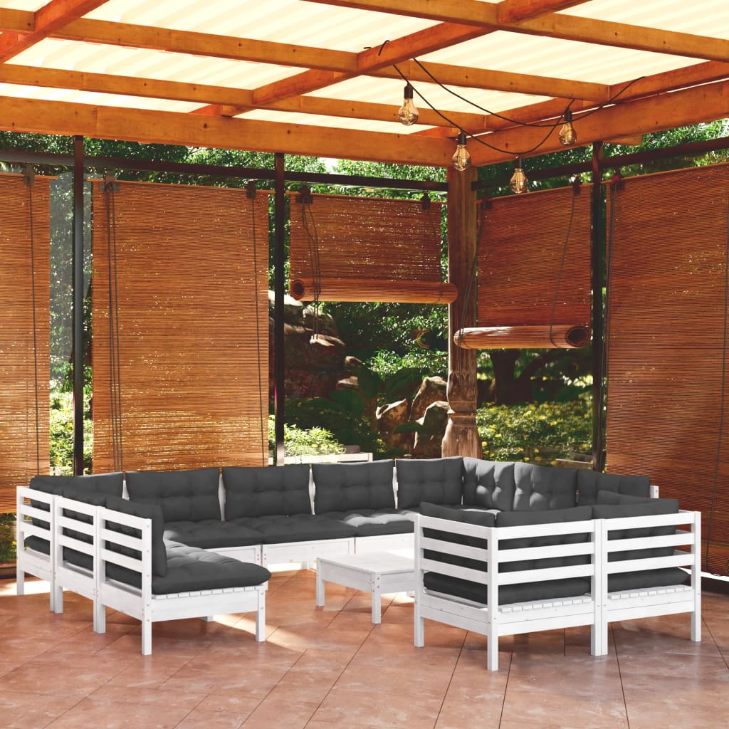 vidaXL 12-piece Lounge Set with Grey Cushions Solid Pine Wood