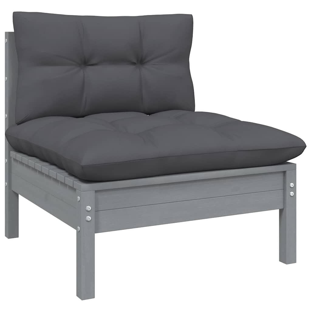 vidaXL 10-delige Loungeset met grijze kussens grenenhout