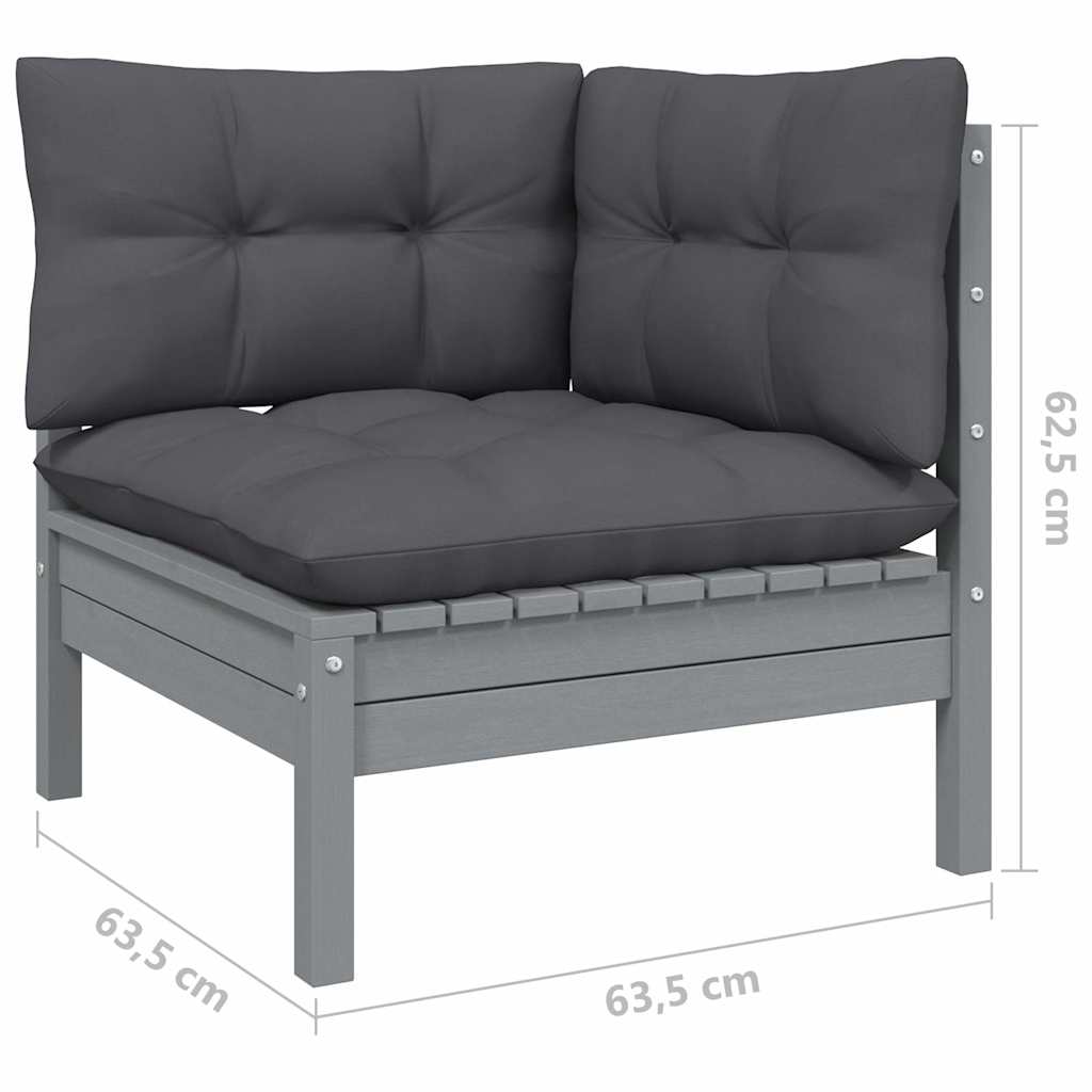 vidaXL 10-delige Loungeset met grijze kussens grenenhout