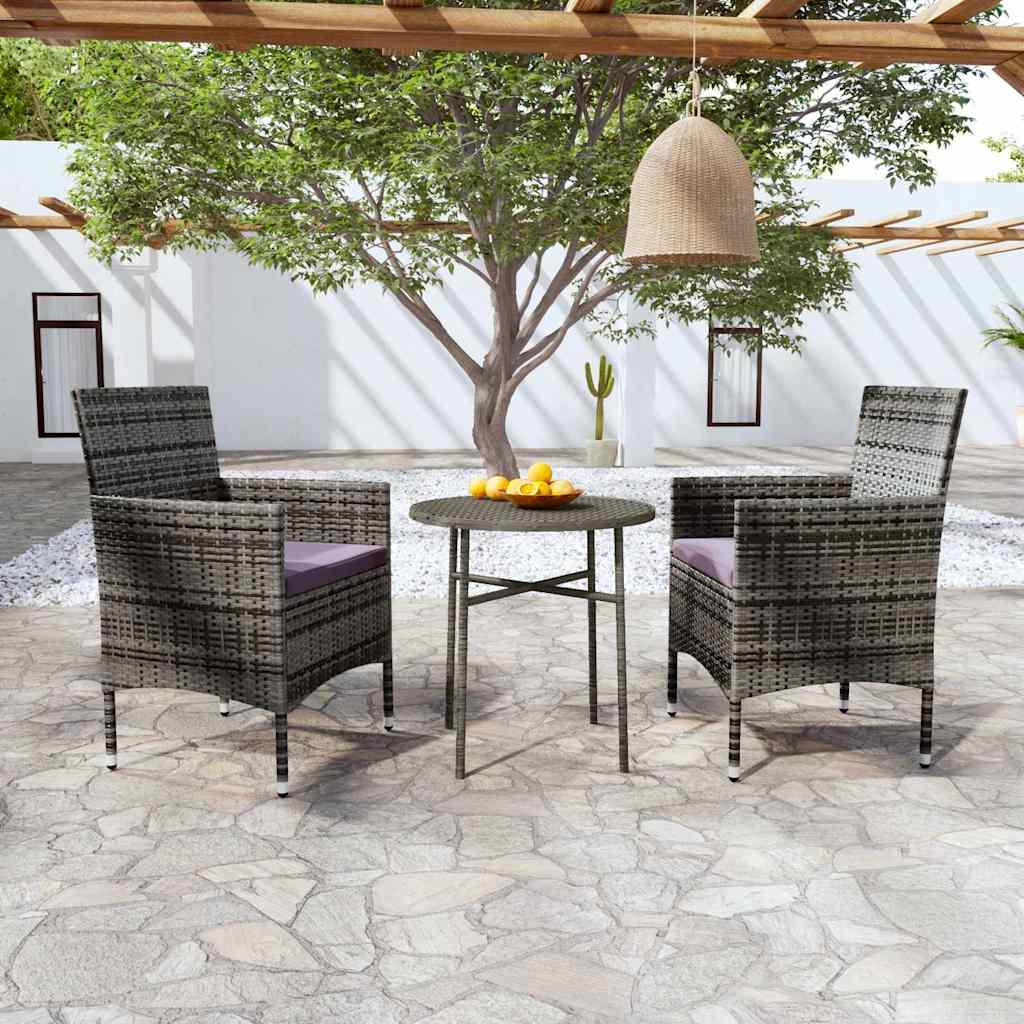 vidaXL 3-delige Tuinset poly rattan zwart