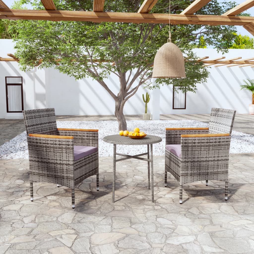 vidaXL 3-delige Tuinset poly rattan zwart