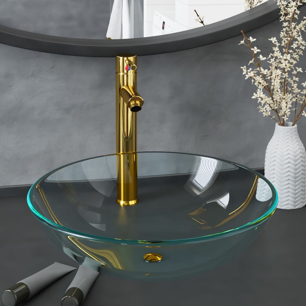 vidaXL Tempered Glass Wash Basin 42 cm Transparent