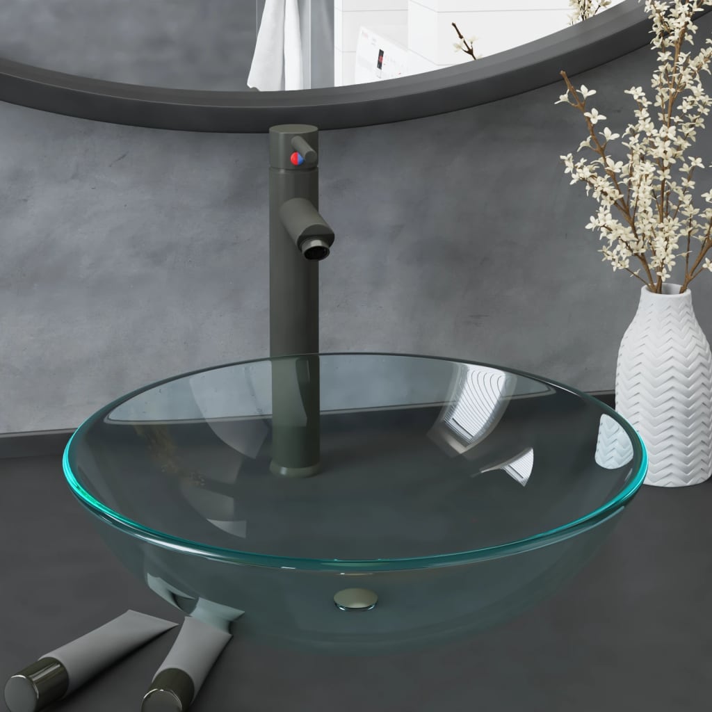 vidaXL Tempered Glass Wash Basin 42 cm Transparent