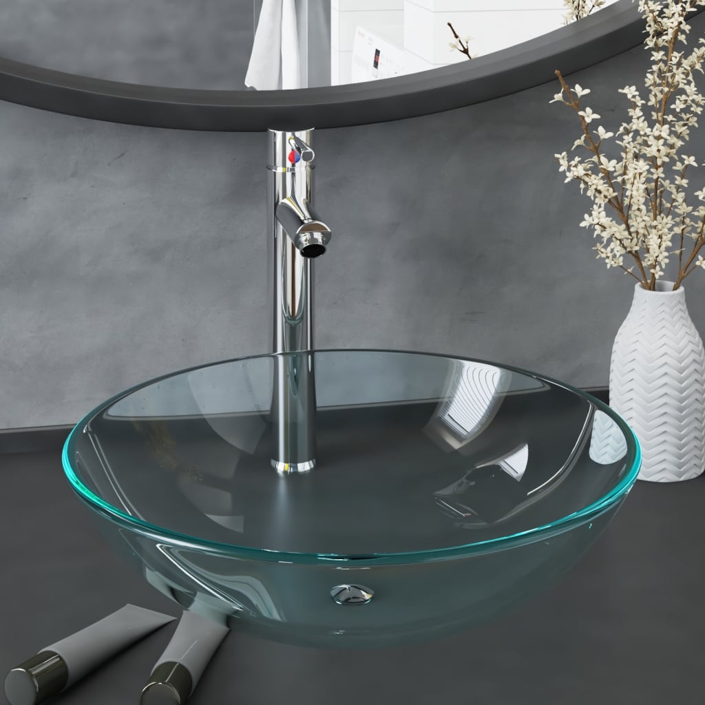 vidaXL Tempered Glass Wash Basin 42 cm Transparent