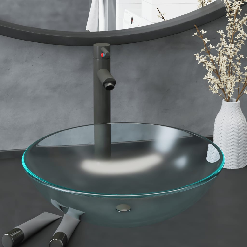 vidaXL Tempered Glass Wash Basin 42 cm Transparent