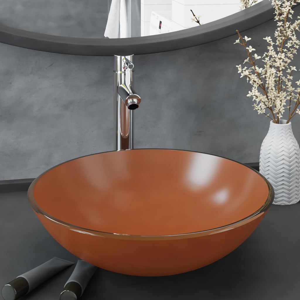 vidaXL Tempered Glass Wash Basin 42 cm Transparent